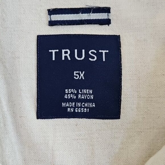 Trust Linen Blend Shirt Men's 5X Natural Tan Short Sleeve Button Down EUC LN - Picture 6 of 10
